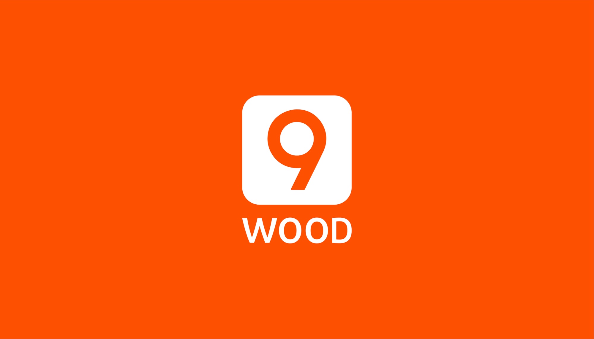 The new 9Wood logo, a white rounded square holding the orange 9 with WOOD set beneath, on a full orange field